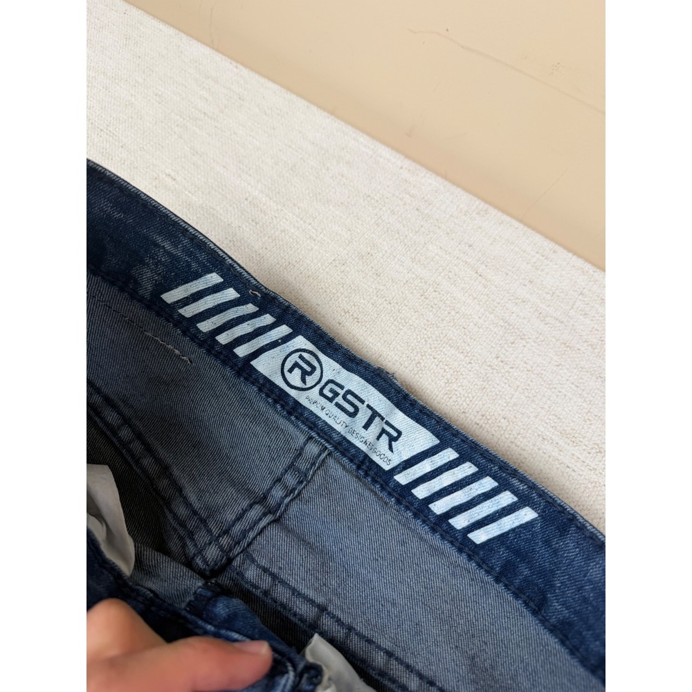 GSTR Raw Mens Blue Distressed Moto Biker Jeans Slim Fit Ribbed Stacked 30x30 - Picture 3 of 11